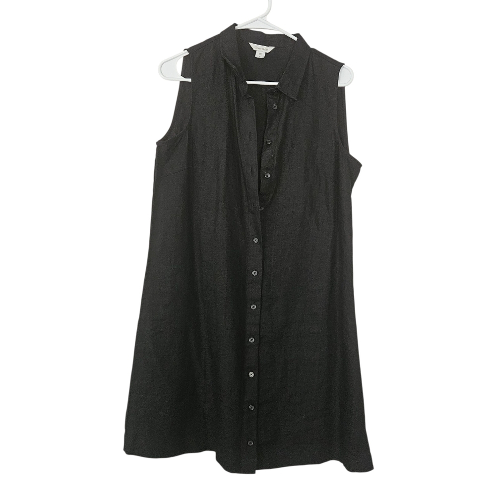 Garnet Hill 100% Linen Button Black Aline Dress Size 10